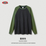 Autumn and Winter American Vintage Fashion Brand 285G Washed Old Round Neck Couple Long Sleeve T-shirt Raglan Men