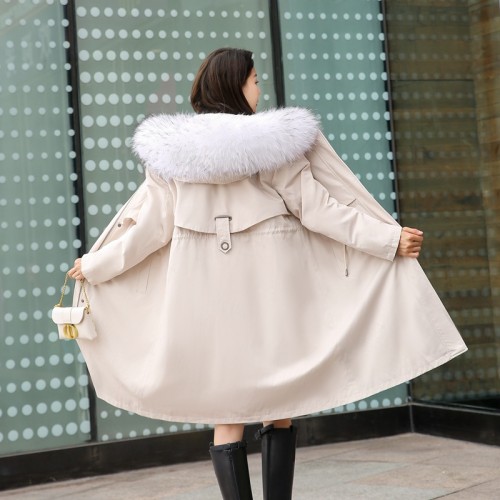 Winter New Detachable Rex Rabbit Fur Inner Liner Pie Overcomes Female Long Style True Fur Fox Fur Collar Fur Coat Female