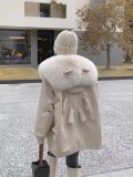 Haining Fur Sect Overcomes Women's New Sky Rabbit Fur Inner Liner Detachable Fox Fur Collar Medium Long Coat Women