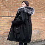 New Pai Overcomes Female Detachable Rex Rabbit Fur Inner Liner Raccoon Fur Collar Casual Korean Medium Length Fur Coat Female