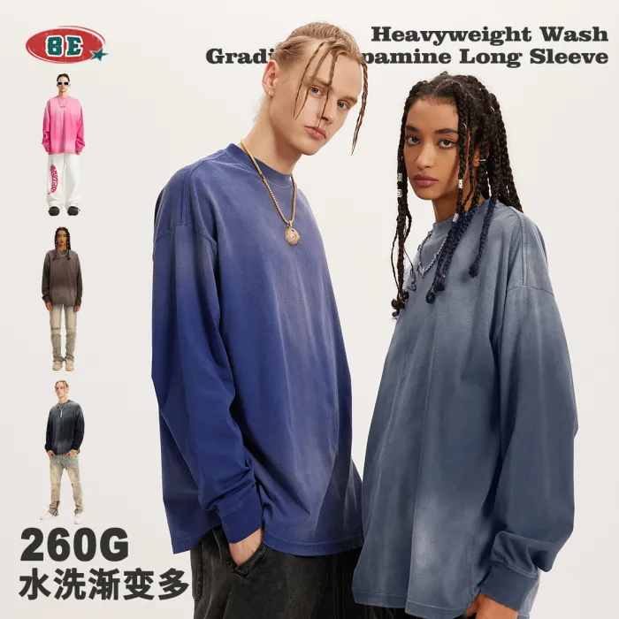Men's autumn and winter American fashion label retro vintage street dopamine couple long sleeved 260G loose fitting men's t