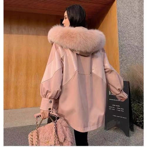 New style style overcoming female otter rabbit fur coat inner lining fox fur collar detachable medium length fur coat female