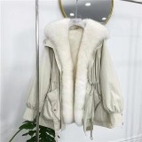 New style style overcomes female fox real fur with large fur collar, detachable otter rabbit fur inner liner, fur coat, navy collar