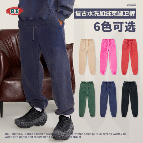 Men's autumn and winter American style washed retro sports style leggings, men's fashion label couple plush pants, men