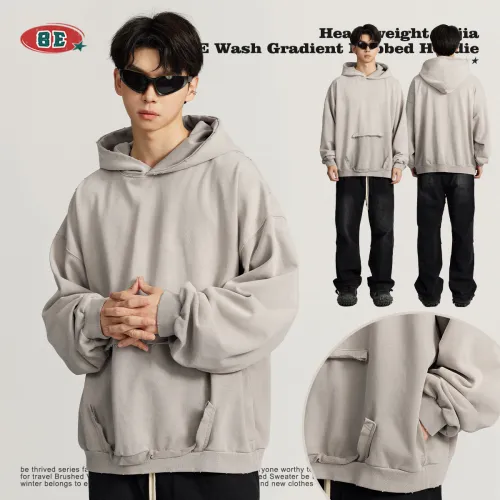 Men's autumn and winter heavyweight Ba Jia 460G washed gradient edged hooded sweater with niche design top