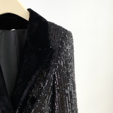 Black Suit Coat Women's Spring and Autumn Fashion, Fashionable and Slim Fit, Explosive Street Sequin Small Suit Top Trend