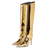 Banquet Botas 2022 New Fashion Metallic Shoes Women Mirror Leather Pointed Toe Stiletto High Heels Long Boot Knee High Boots