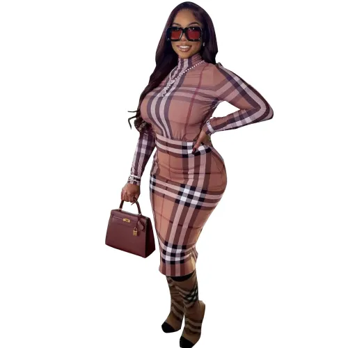 European and American women's cross-border autumn and winter new tight long sleeved high neck hidden zippered dress