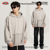 Men's autumn and winter heavyweight Ba Jia 460G washed gradient edged hooded sweater with niche design top