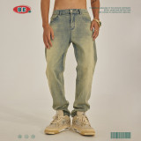 Men's Wear | American Autumn/Winter Yellow Mud Jeans Fashion Brand Split High Elastic High Street Slim Jeans for Men