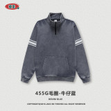 Men's autumn and winter heavyweight 445G washed half open chest lapel sweater American casual fashion brand top