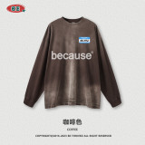 Autumn and Winter 260G Water Wash Gradient Letter Printing Long Sleeve T-shirt Vintage Street Fashion Brand Couple T