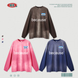 Autumn and Winter 260G Water Wash Gradient Letter Printing Long Sleeve T-shirt Vintage Street Fashion Brand Couple T