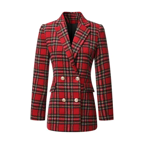 New small suit jacket Street trendsetter European and American women's plaid patchwork cotton small suit women's customized wholesale