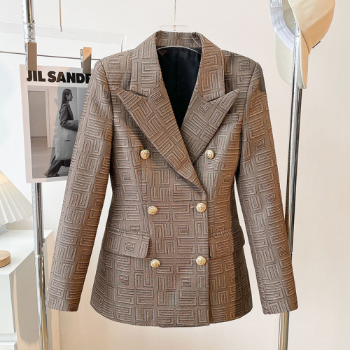 Summer Plaid Style Commuting European and American Style Metal Buckle Brown Suit Collar Ten Thousand Word Pattern Short Suit Cross border Stock