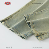 Men's Wear | American Autumn/Winter Yellow Mud Jeans Fashion Brand Split High Elastic High Street Slim Jeans for Men