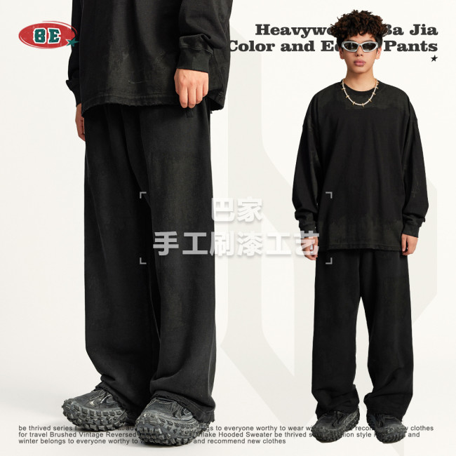 Autumn and Winter Ba Jia Washed, Brushed, Brushed, Edged, and Velvet Straight Barrel Pants Street Loose Fashion Brand Guard Pants