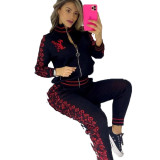Wholesale of European and American women's clothing, Amazon AliExpress trend sexy and fashionable printed long sleeved pants set