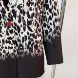 European and American New Gradual Leopard Pattern Sexy V-neck Woolen Coat Women's New Fashion Temperament Style Coat