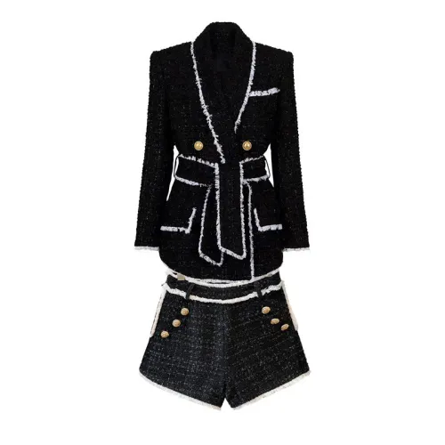 New high-end women's coarse tweed waistband for slimming foreign trade supply Women's suit shorts set in stock