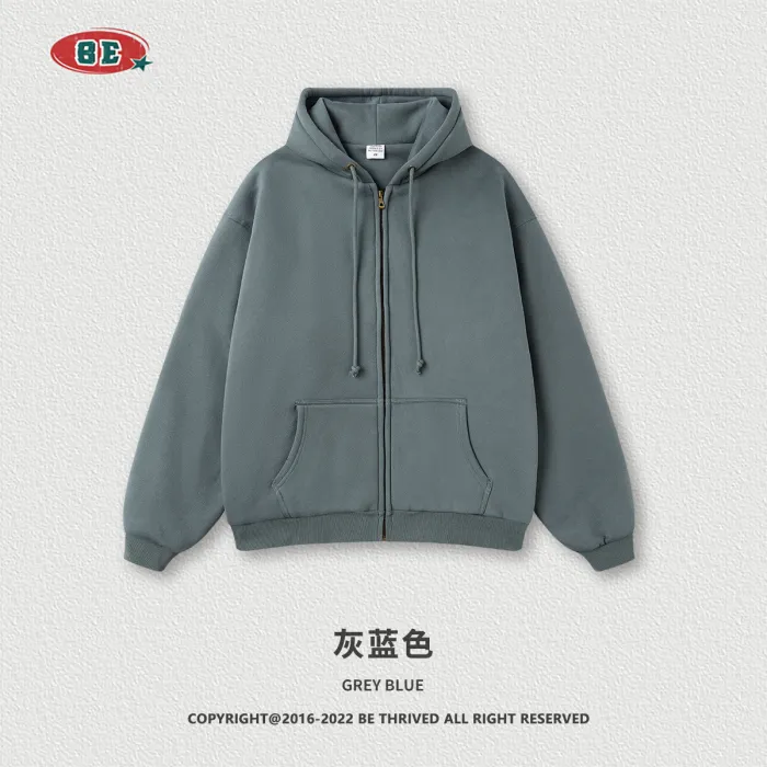 Men's Autumn and Winter Heavyweight Thickened Solid American Zipper Sweater Blank Shirt Loose Fashion Brand Coat for Men