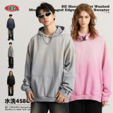 BE男装|2023秋冬重磅458G水洗马骝破坏磨边连帽卫衣街头潮牌帽衫