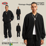 Men's Autumn 450G Heavyweight Terry Wash Vintage Raglan Sleeve Coat Trendy Brand Loose Jacket for Men