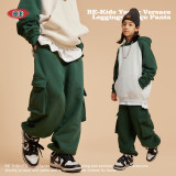 BE童装2023秋冬新款加厚加绒多袋束脚工装儿童裤欧美潮牌中大童裤