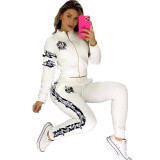 European and American women's winter pants, long sleeved fabric, thickened outdoor sports straps, printed sexy two-piece set