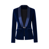 New women's outerwear on foreign trade shows in Europe and America, high-end gray suit with slimming and slimming buttons, velvet and slimming suit outerwear
