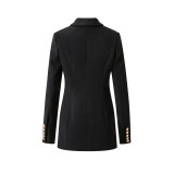 New Double breasted European and American Vintage Pure Black Amazon Waist Slim Fit Commuter Suit Collar Coat