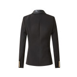 New Double breasted Solid Black Slim Fit European and American Suit Collar Temperament Commuting Slim Suit in Stock