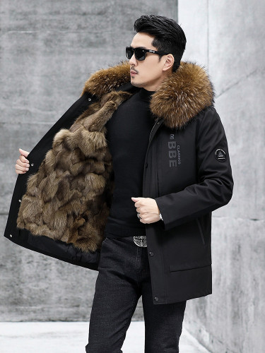 Parker Men's Fox Fur Inner Gall Raccoon Fur Collar Medium Long Fur One Piece Fur Coat Detachable Haining
