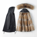 Imported American raccoon fur collar parka men's new winter mink fur with detachable fur inner liner