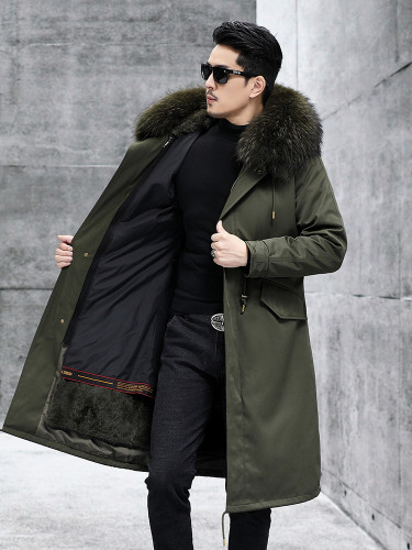 Haining Winter Pie Overcomes Male Mid length Detachable Rex Rabbit Hair Inner Bladder Fur One Piece Coat Fur Coat