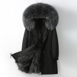 Winter men's parka fox fur inner liner detachable mid length new large men's parka fur