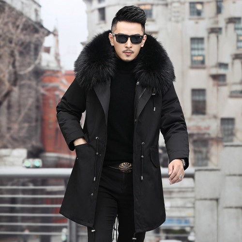 Haining Pai Overcomes Men's Fur Winter Long Mid length Fur One Piece Thickened Mink Fur Men's Mink Coat