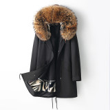 Haining Winter Mink Fur Inner Gall Long Mink Skin Coat Women's Whole Mink New Parker Fur Coat