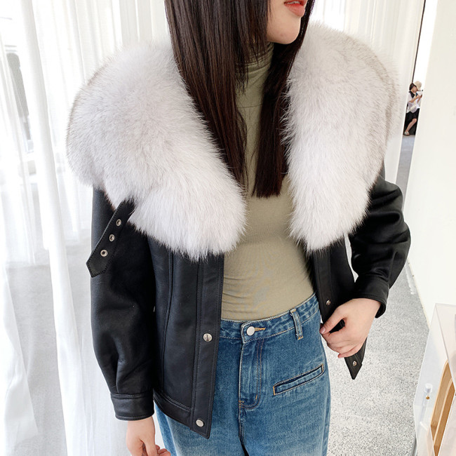 Combination of fur and fur, fox fur, large fur collar, sheepskin wool, genuine leather fur coat, women's new winter fur