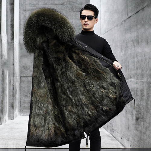 Haining's new parka suit men's autumn and winter fox fur inner liner detachable young fur coat men's coat