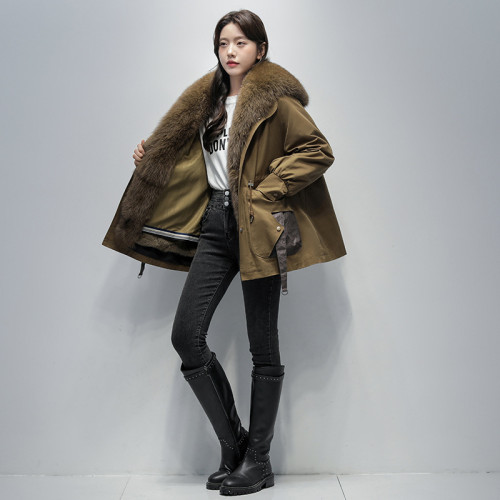 Haining Fur Coat Women's New Year Autumn and Winter Youth New Style Style Overcoming Female Fox Fur Collar Rex Rabbit Fur Inner Liner