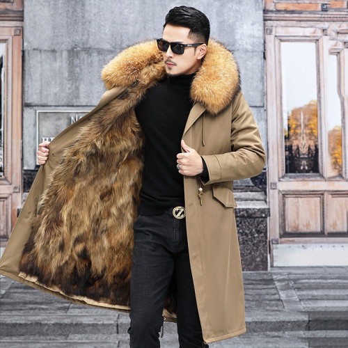 Haining Winter's new parka men's fur coat, fox fur inner liner, detachable men's coat, long style