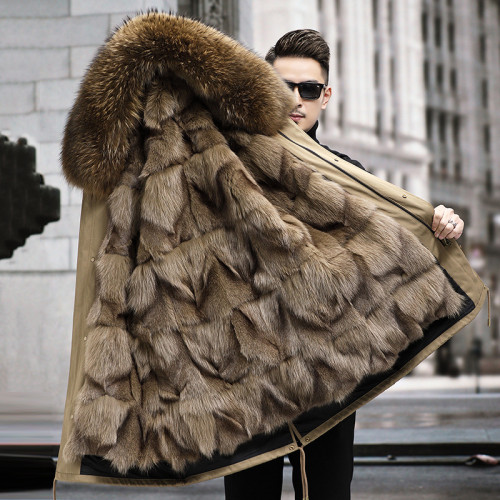 Haining's popular winter parka suit, men's fur integrated fur jacket, imported fox fur inner liner, detachable