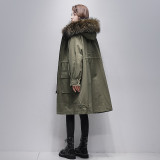 Pai Overcomes Popular Winter Rex Rabbit Fur Inner Gall Fox Fur Collar Fur Korean Version Loose Coat for Young Women