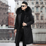 Haining Winter New Men's Pie Overcoming Coat, Coat, Mink Fur, Grass Inner Tank, Knee Over Hooded Youth