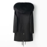 Haining Winter Detachable Style Overcomes Male Fox Fur Inner Gallbladder Fur Coat Hooded Mid length Coat
