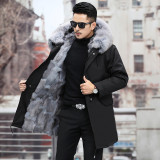 Haining's new winter parka fur men's coat fox fur inner liner detachable mid length hood