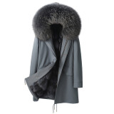 Autumn and winter new fur integrated style overcomes men's fox fur coat, fur coat, medium length coat
