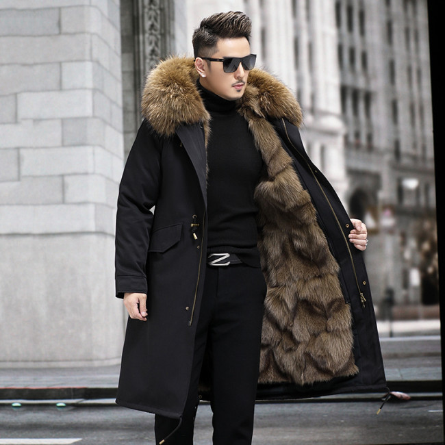 Haining imported fox fur inner liner detachable pie overcomes men's winter fur coat fur integrated men's mid length style