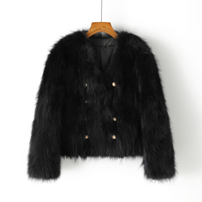 Young Fox Fur Grass Coat Women's Slim Short Double breasted Haining Winter New Fur Control